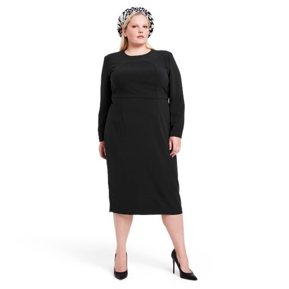 NWT Sergio Hudson x Target Black Strong Shoulder Midi Dress Size 4X - Picture 1 of 7